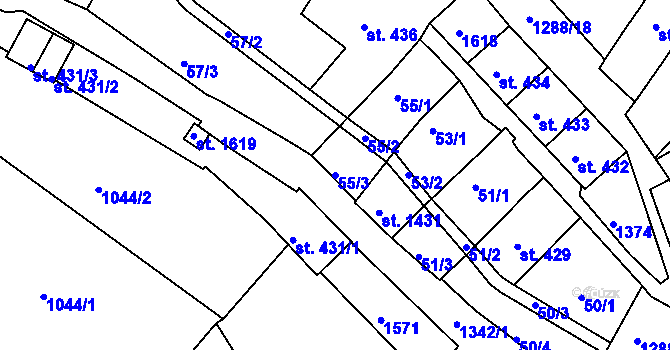 Parcela st. 55/3 v KÚ Český Krumlov, Katastrální mapa