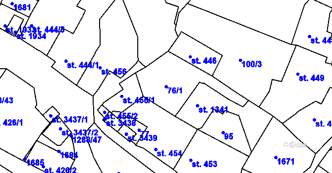 Parcela st. 76/1 v KÚ Český Krumlov, Katastrální mapa