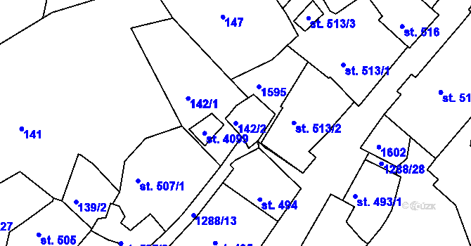 Parcela st. 142/2 v KÚ Český Krumlov, Katastrální mapa