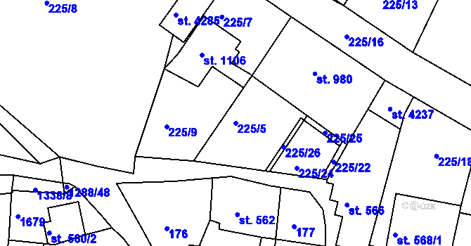 Parcela st. 225/5 v KÚ Český Krumlov, Katastrální mapa
