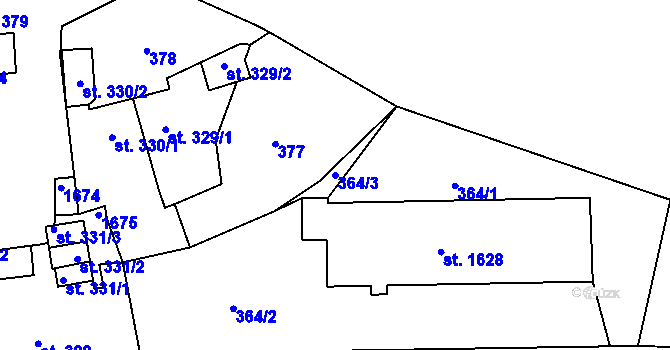 Parcela st. 364/3 v KÚ Český Krumlov, Katastrální mapa