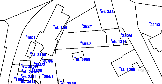 Parcela st. 382/3 v KÚ Český Krumlov, Katastrální mapa