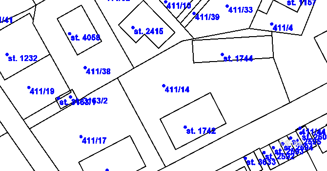 Parcela st. 411/14 v KÚ Český Krumlov, Katastrální mapa
