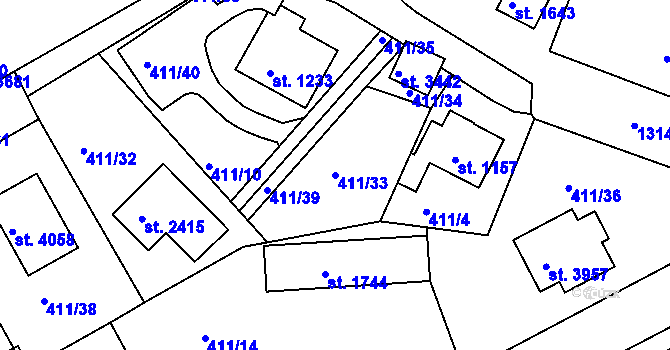 Parcela st. 411/33 v KÚ Český Krumlov, Katastrální mapa