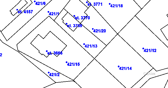 Parcela st. 421/13 v KÚ Český Krumlov, Katastrální mapa