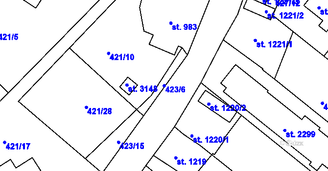 Parcela st. 423/6 v KÚ Český Krumlov, Katastrální mapa