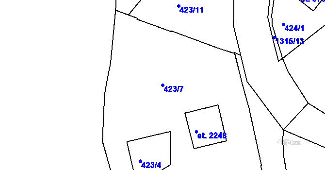 Parcela st. 423/7 v KÚ Český Krumlov, Katastrální mapa