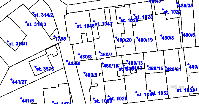 Parcela st. 480/7 v KÚ Český Krumlov, Katastrální mapa