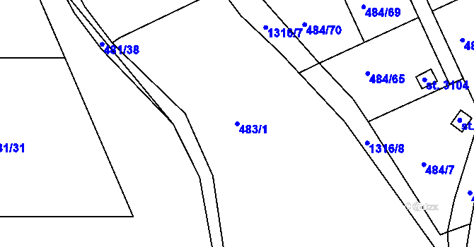 Parcela st. 483/1 v KÚ Český Krumlov, Katastrální mapa