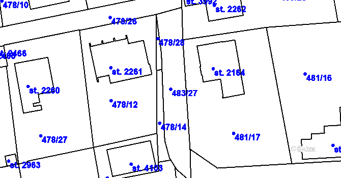 Parcela st. 483/27 v KÚ Český Krumlov, Katastrální mapa