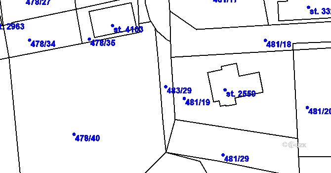 Parcela st. 483/29 v KÚ Český Krumlov, Katastrální mapa