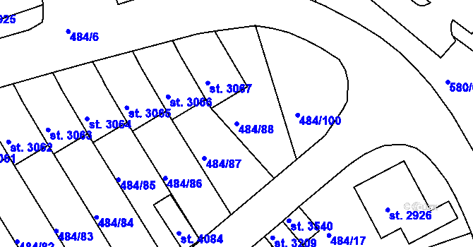 Parcela st. 484/88 v KÚ Český Krumlov, Katastrální mapa