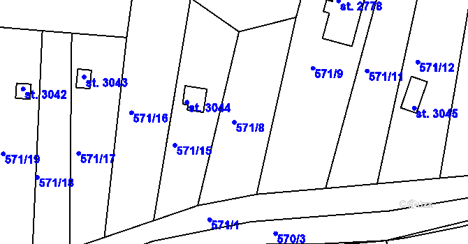 Parcela st. 571/8 v KÚ Český Krumlov, Katastrální mapa