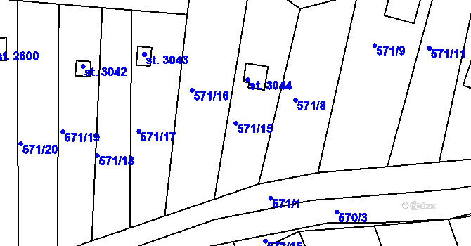 Parcela st. 571/15 v KÚ Český Krumlov, Katastrální mapa