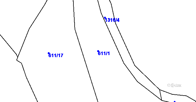 Parcela st. 611/1 v KÚ Český Krumlov, Katastrální mapa