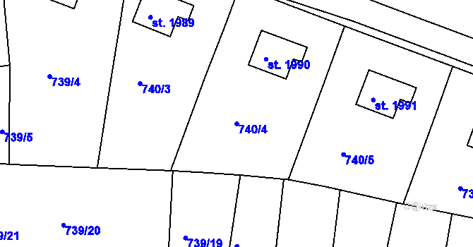 Parcela st. 740/4 v KÚ Český Krumlov, Katastrální mapa