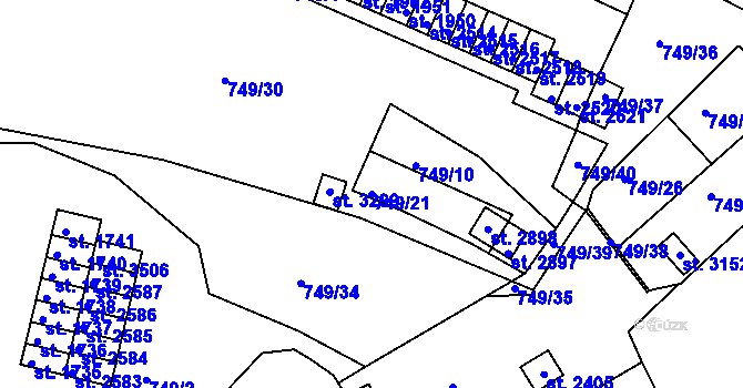 Parcela st. 749/21 v KÚ Český Krumlov, Katastrální mapa