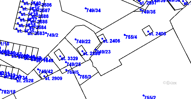 Parcela st. 749/23 v KÚ Český Krumlov, Katastrální mapa