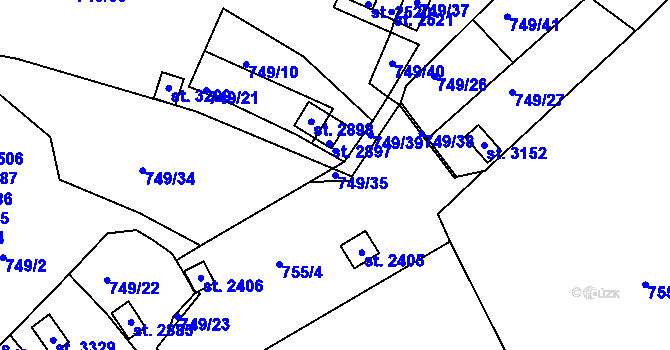 Parcela st. 749/35 v KÚ Český Krumlov, Katastrální mapa