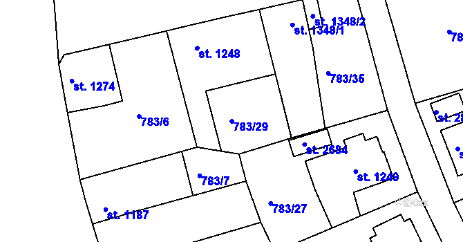 Parcela st. 783/29 v KÚ Český Krumlov, Katastrální mapa