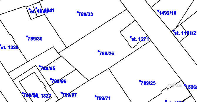 Parcela st. 789/26 v KÚ Český Krumlov, Katastrální mapa