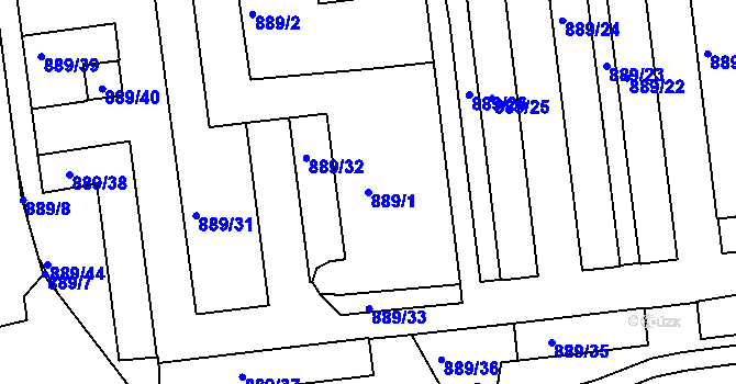 Parcela st. 889/1 v KÚ Český Krumlov, Katastrální mapa