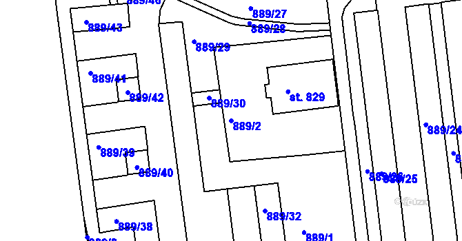 Parcela st. 889/2 v KÚ Český Krumlov, Katastrální mapa