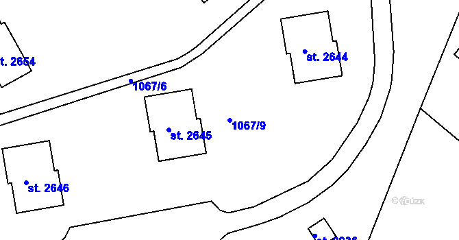 Parcela st. 1067/9 v KÚ Český Krumlov, Katastrální mapa