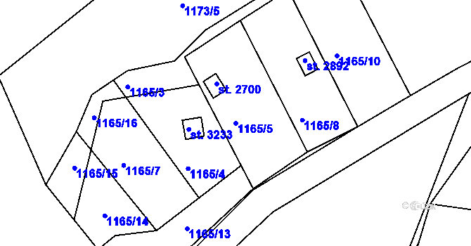 Parcela st. 1165/5 v KÚ Český Krumlov, Katastrální mapa