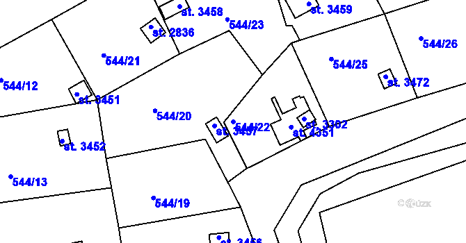Parcela st. 544/22 v KÚ Český Krumlov, Katastrální mapa