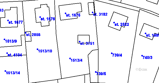 Parcela st. 3751 v KÚ Český Krumlov, Katastrální mapa