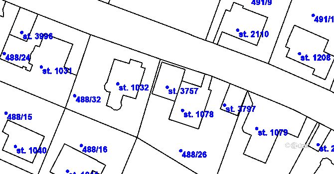 Parcela st. 3757 v KÚ Český Krumlov, Katastrální mapa