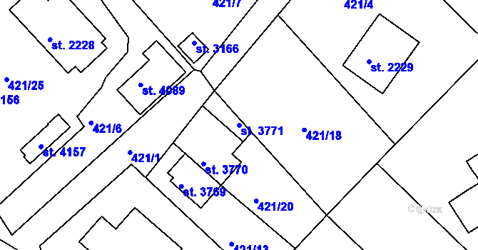 Parcela st. 3771 v KÚ Český Krumlov, Katastrální mapa