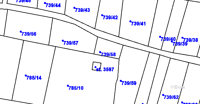 Parcela st. 739/58 v KÚ Český Krumlov, Katastrální mapa