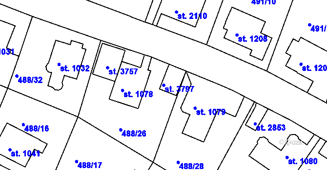 Parcela st. 3797 v KÚ Český Krumlov, Katastrální mapa