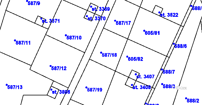 Parcela st. 587/18 v KÚ Český Krumlov, Katastrální mapa