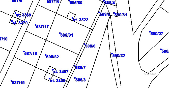 Parcela st. 588/6 v KÚ Český Krumlov, Katastrální mapa
