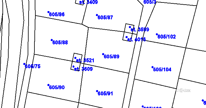 Parcela st. 605/89 v KÚ Český Krumlov, Katastrální mapa