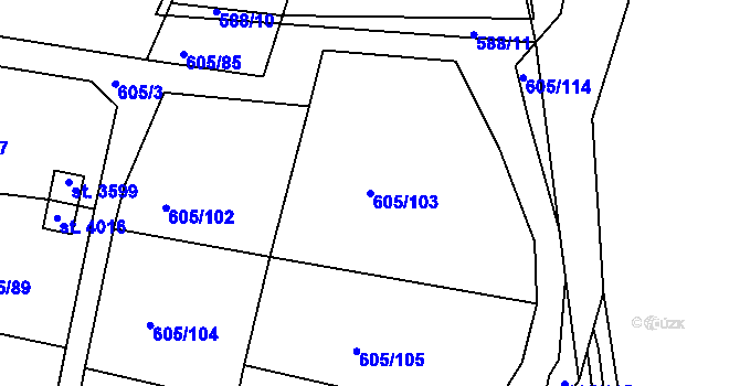 Parcela st. 605/103 v KÚ Český Krumlov, Katastrální mapa