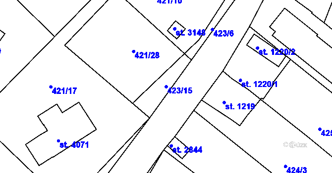 Parcela st. 423/15 v KÚ Český Krumlov, Katastrální mapa