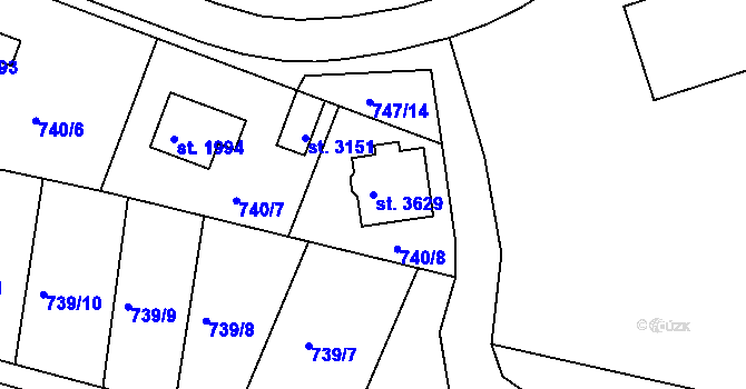 Parcela st. 3629 v KÚ Český Krumlov, Katastrální mapa