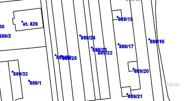 Parcela st. 889/22 v KÚ Český Krumlov, Katastrální mapa