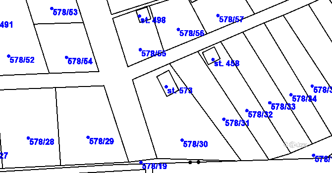 Parcela st. 573 v KÚ Vyšný, Katastrální mapa