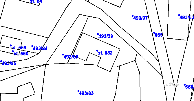 Parcela st. 582 v KÚ Vyšný, Katastrální mapa