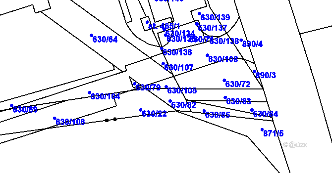 Parcela st. 630/105 v KÚ Vyšný, Katastrální mapa