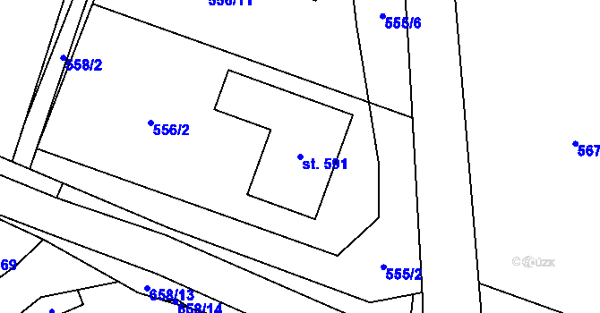 Parcela st. 591 v KÚ Vyšný, Katastrální mapa