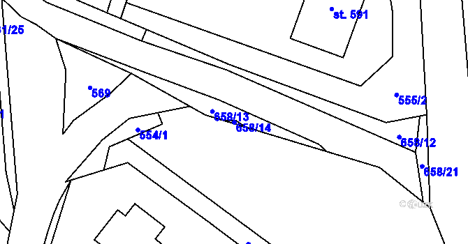 Parcela st. 658/14 v KÚ Vyšný, Katastrální mapa