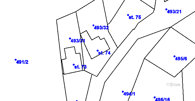 Parcela st. 74 v KÚ Vyšný, Katastrální mapa