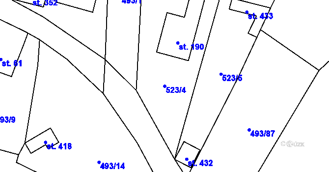 Parcela st. 523/4 v KÚ Vyšný, Katastrální mapa