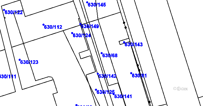 Parcela st. 630/68 v KÚ Vyšný, Katastrální mapa